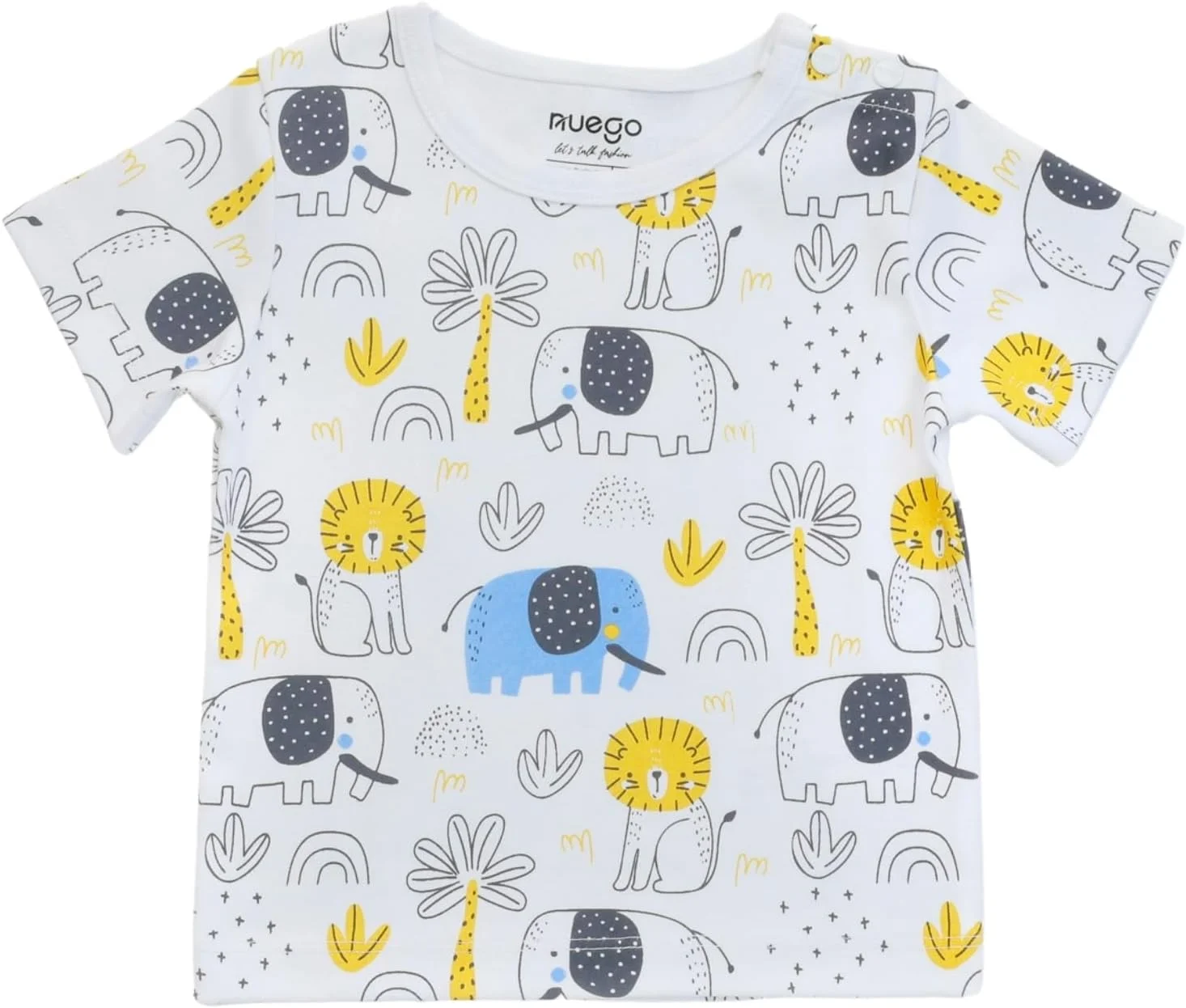 ست سه تایی تی‌شرت نوزادی پسرانه نئوگو، آستین کوتاه، یقه گرد، طرح حیوانات، مناسب نوزادان 0 تا 24 ماه (سفید، قهوه‌ای، آبی روشن)