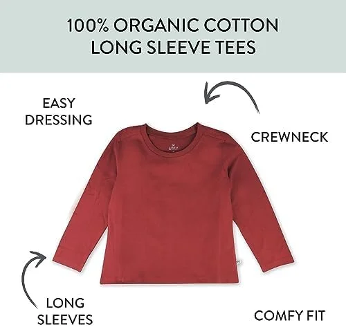 تی‌شرت آستین بلند چندتایی کودک HonestBaby، پنبه ۱۰۰٪ ارگانیک، نوزاد، نوپا، بچه‌های کوچک، پسرانه، دخترانه، یونیسکس