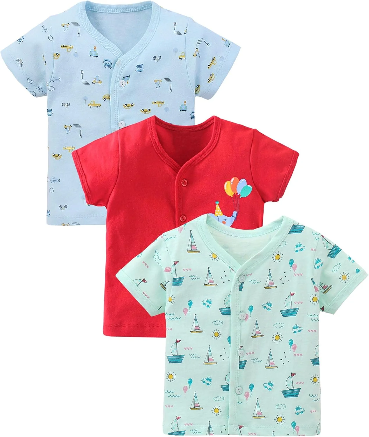 زیرپوش نخی جلو باز نوزادی پسرانه و دخترانه BENAVJI، مناسب برای لباس تابستانی کودکان، تیشرت بچه گانه، زیرپوش بسته 3 عددی
