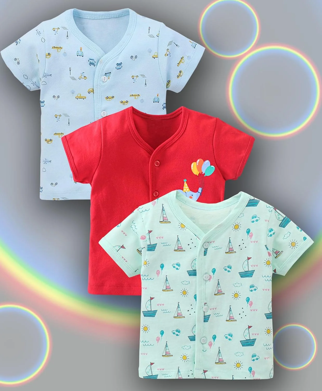 زیرپوش نخی جلو باز نوزادی پسرانه و دخترانه BENAVJI، مناسب برای لباس تابستانی کودکان، تیشرت بچه گانه، زیرپوش بسته 3 عددی