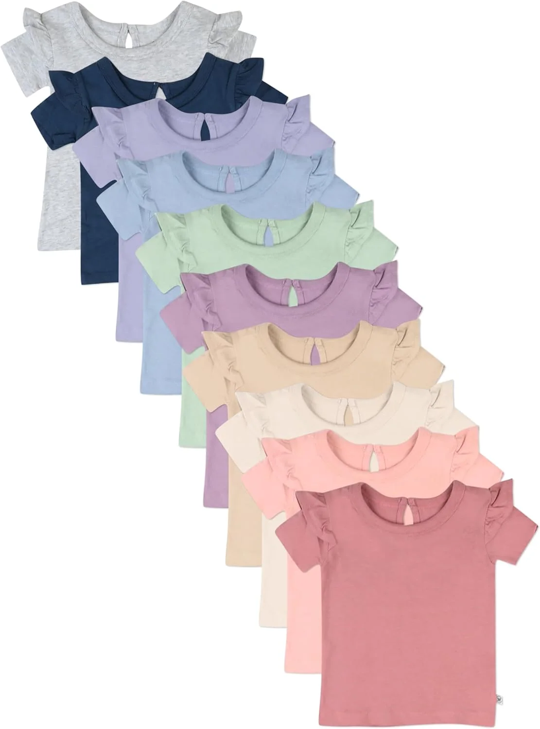 تی‌شرت آستین کوتاه چین‌دار 10 عددی HonestBaby، 100% پنبه ارگانیک، مناسب نوزادان و کودکان نوپا