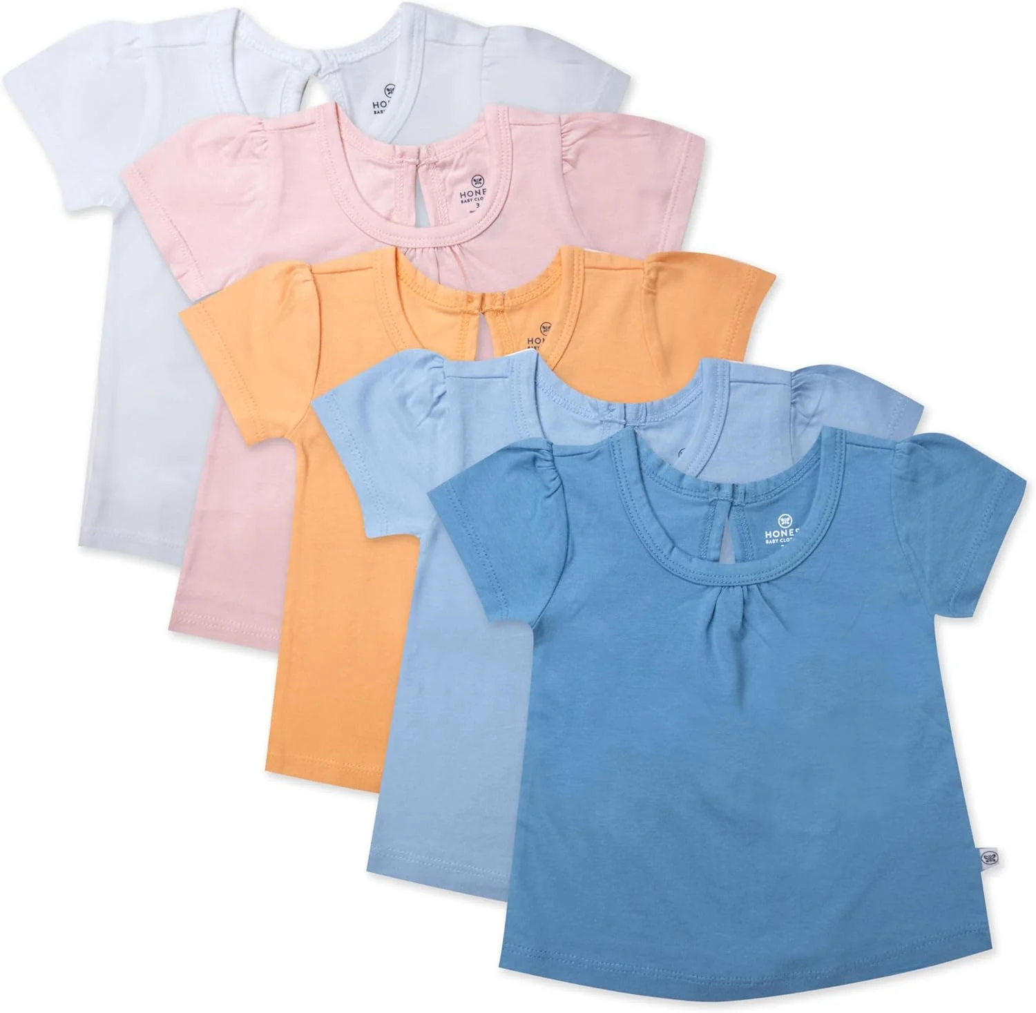 تی‌شرت آستین پفی پسرانه HonestBaby، بسته‌ی 5 عددی، 100% پنبه ارگانیک، مناسب نوزاد، نوپا، کودک