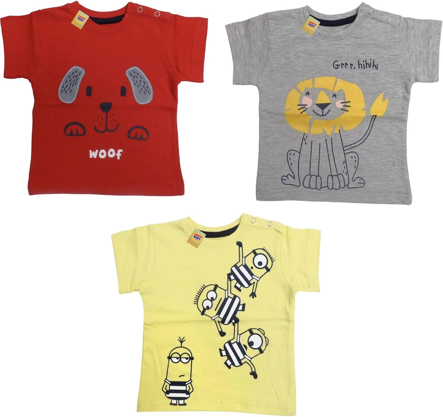 تی‌شرت آستین کوتاه نوزادی Infantbond (بسته 3 عددی) (قرمز، خاکستری، زرد) (6-9 ماه)