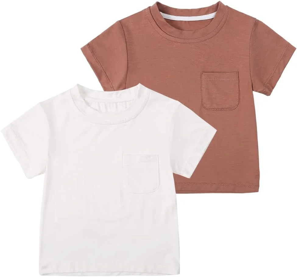 ست 2 عددی تی‌شرت و شلوار نخی بامبو بچه‌گانه، مناسب پسران و دختران، آستین کوتاه، یقه گرد