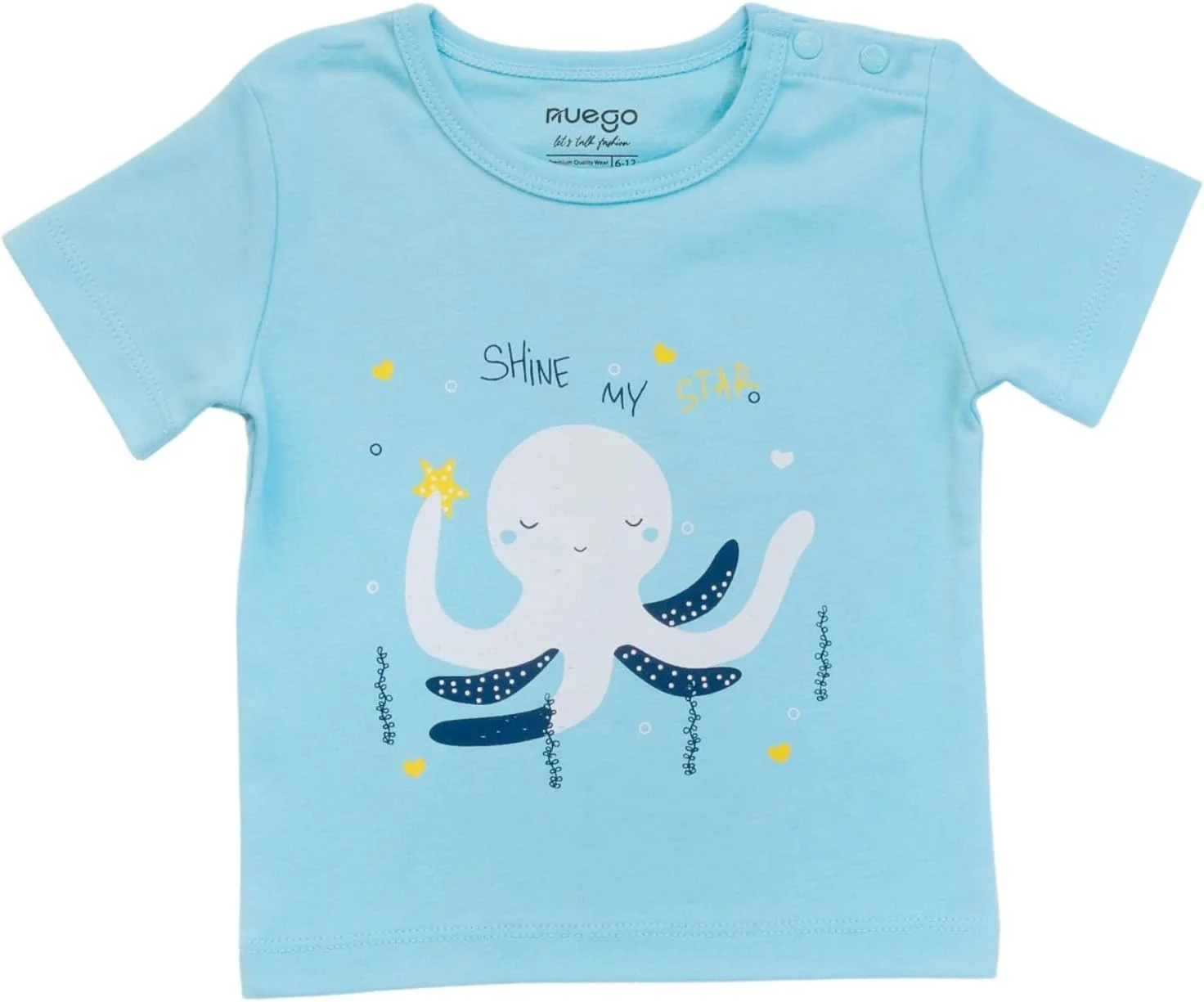 ست سه عددی تی‌شرت نوزادی پسرانه Nuego، آستین کوتاه، یقه گرد، طرح حیوانات مناسب نوزاد 0-24 ماه (سفید، آبی، فیروزه‌ای)