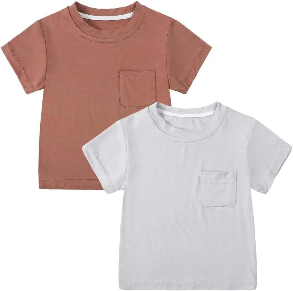 MYGBCPJS تیشرت ویسکوز بامبو آستین کوتاه یقه گرد جیب دار 2 تکه پسرانه دخترانه