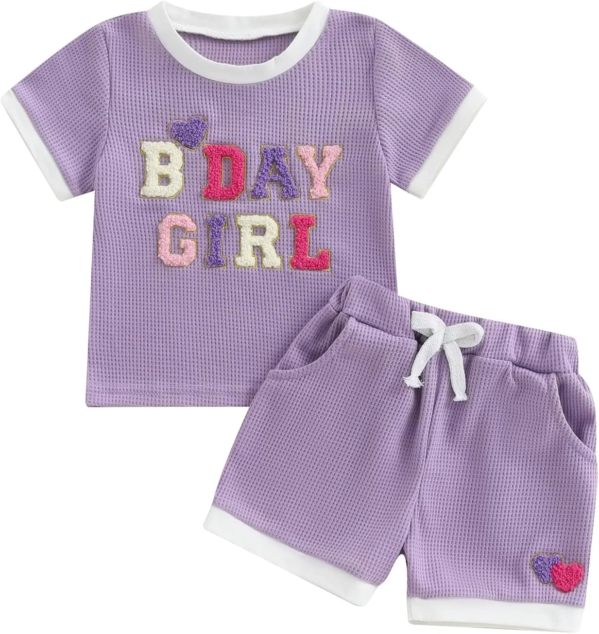 ست لباس تابستانی دخترانه Kayotuas، تیشرت آستین کوتاه با طرح گل سه بعدی و شورت، ست 2 تکه، لباس های زیبای وافل نوزادی