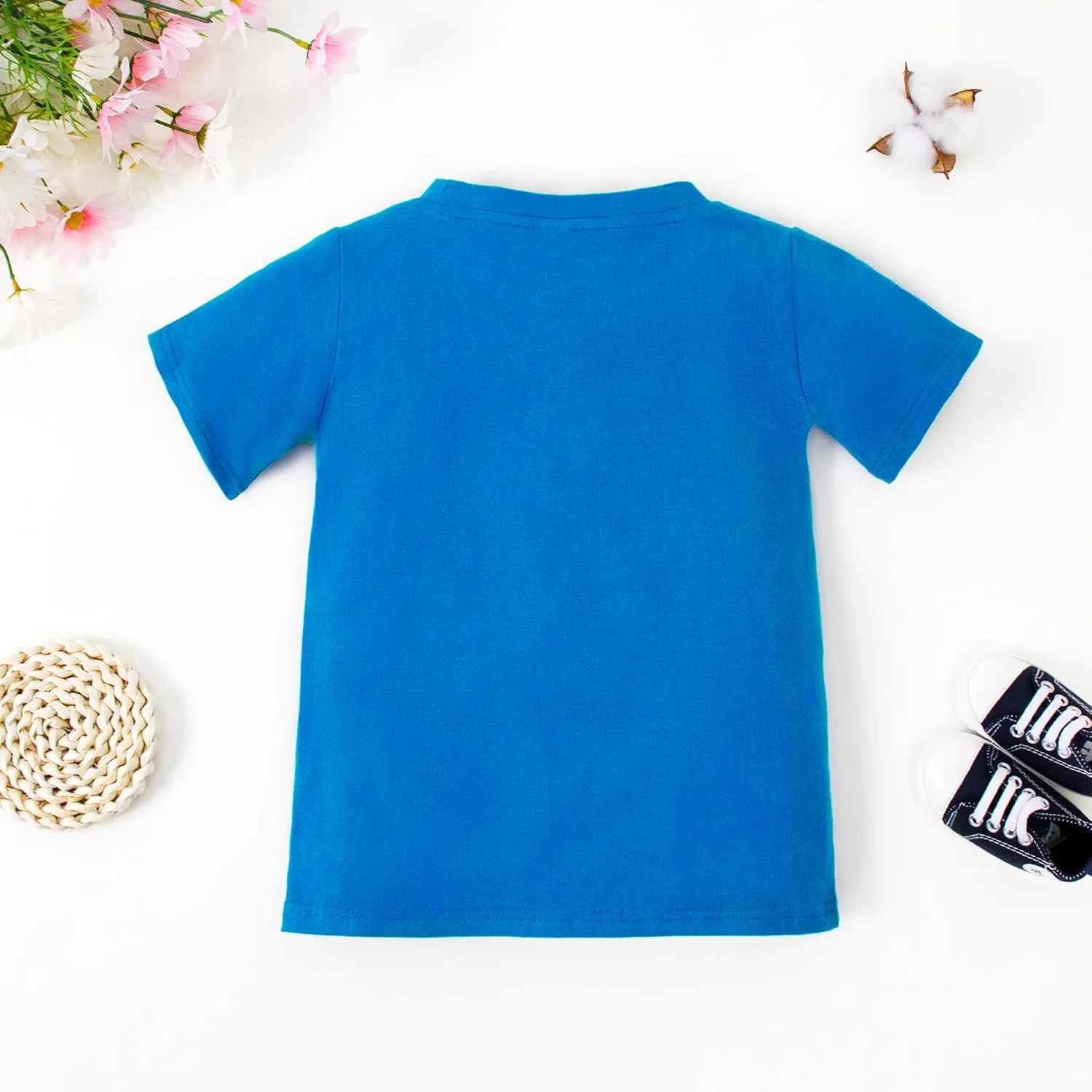 تی شرت آستین کوتاه یقه گرد رنگ ثابت پسرانه و دخترانه مناسب کودکان