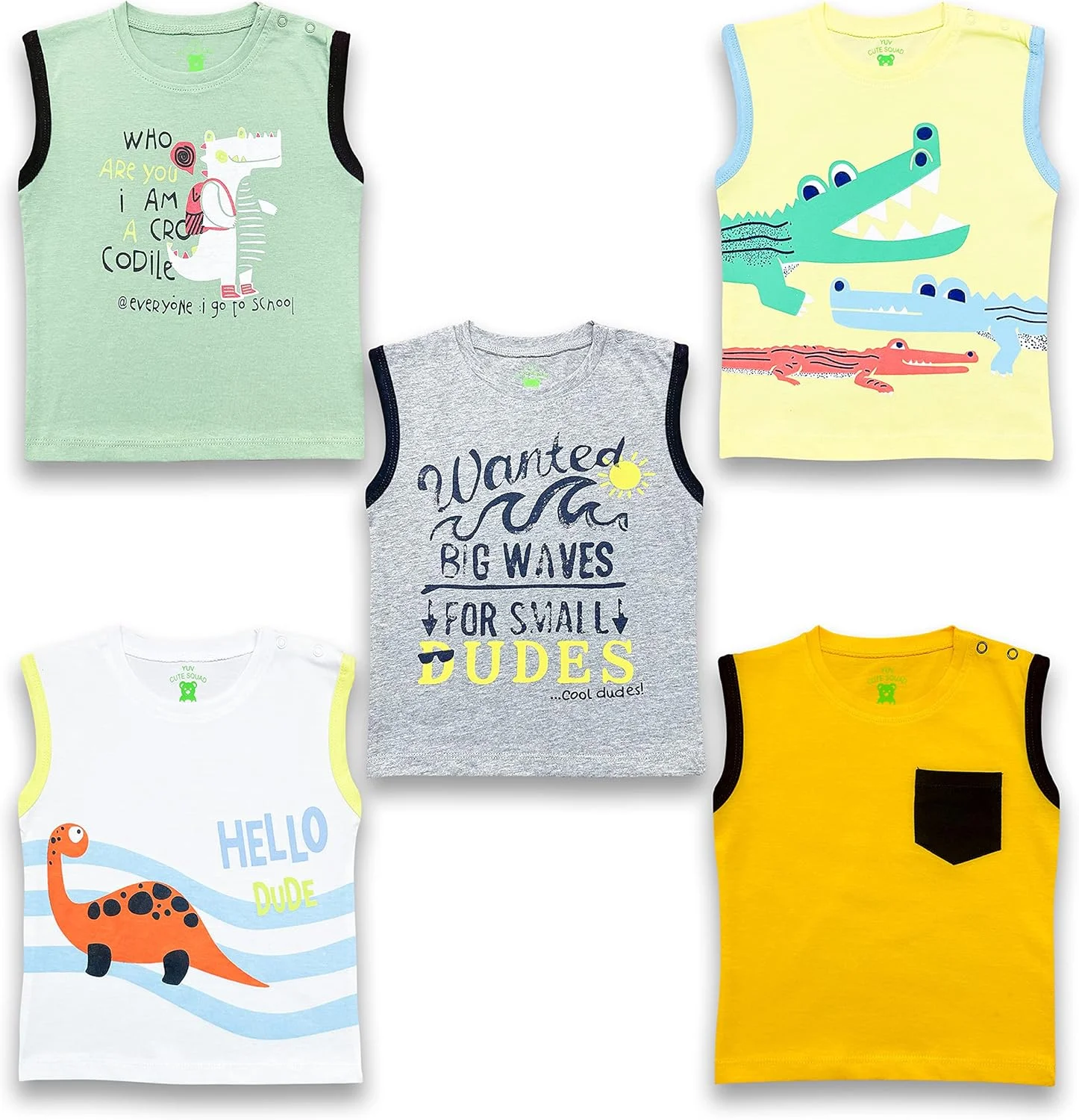 تی شرت نوزادی پسرانه و دخترانه YUV (ست 5 عددی) (BOYS-RN-INF-5C002-6-12_Assorted_6-12 Months)