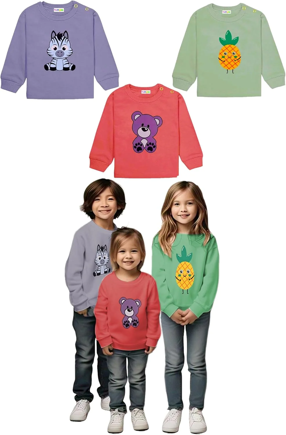 تی شرت های آستین بلند نخی تادلن برای نوزادان پسر و دختر، مدل معمولی | تی شرت های غیر رسمی | بلوز | لباس بچه گانه (فقط تی شرت)