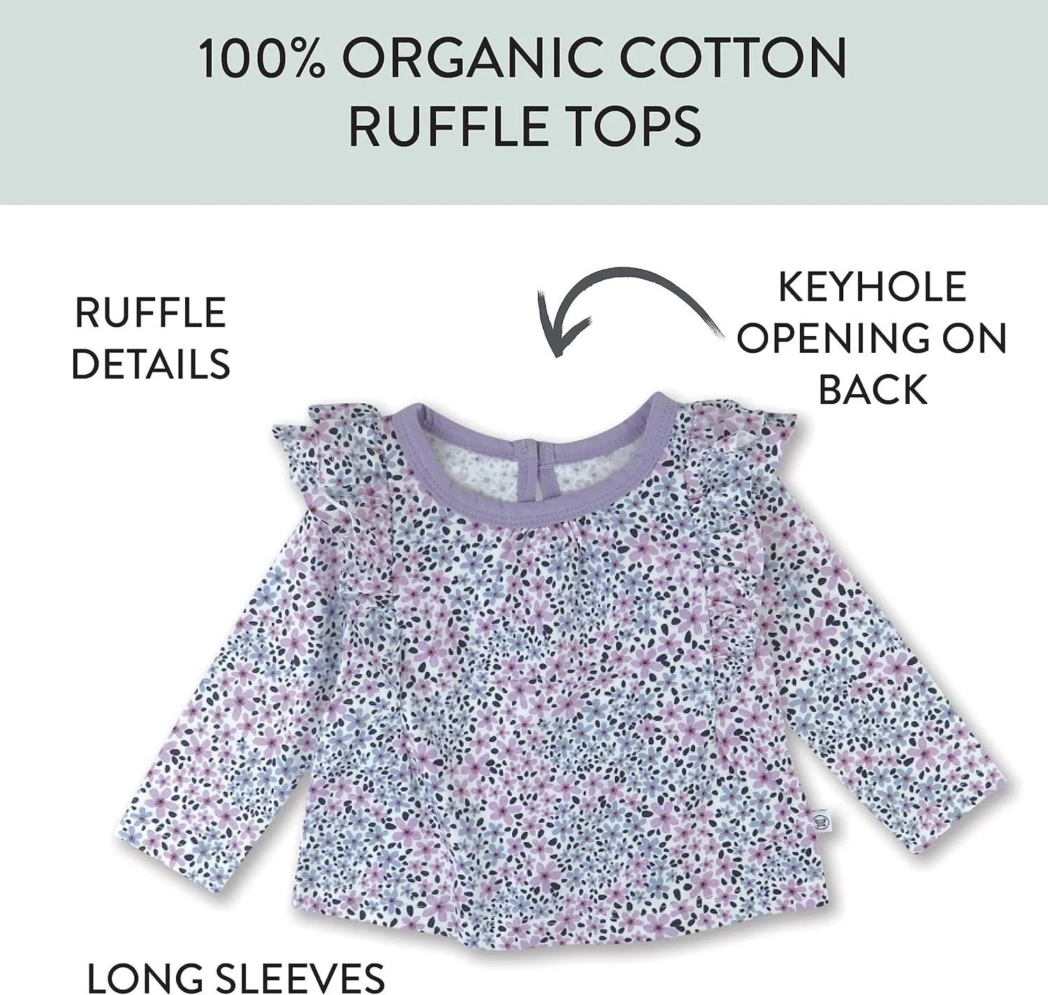 ست سه عددی تی‌شرت آستین بلند چین‌دار کودک، تهیه شده از ۱۰۰٪ پنبه ارگانیک