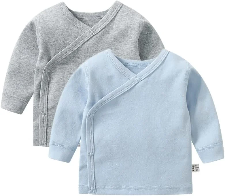 تی شرت آستین بلند نخی دکمه دار از پهلو، مناسب نوزادان دختر و پسر