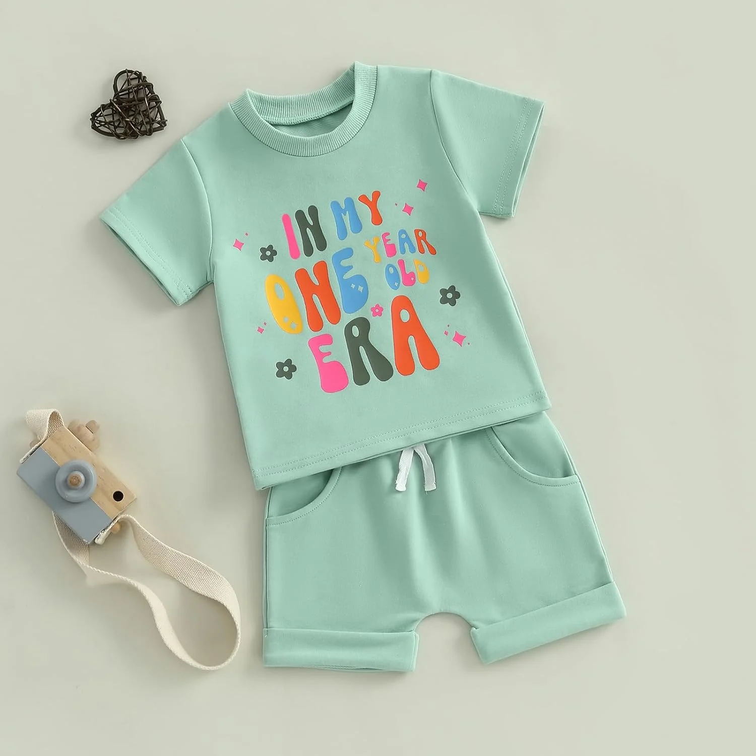 تی‌شرت آستین کوتاه یقه گرد تابستانی با حروف رنگی و طرح چاپی مناسب تولد نوزاد دخترانه، سایز ۱ تا ۳ سال