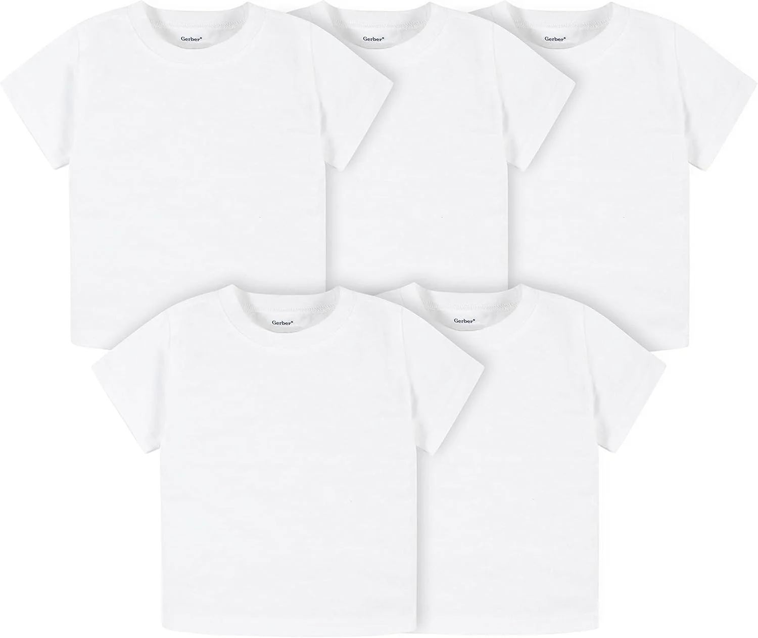 گربر - تی‌شرت آستین کوتاه ساده نوزادی/کودک نوپا، بسته‌ی 5 عددی، جنس جرسی 160 گرم