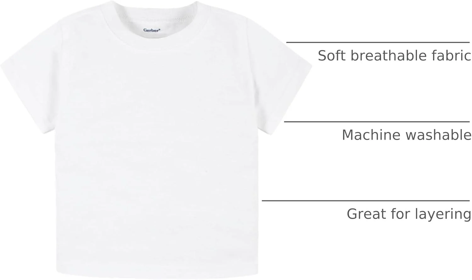 گربر - تی‌شرت آستین کوتاه ساده نوزادی/کودک نوپا، بسته‌ی 5 عددی، جنس جرسی 160 گرم