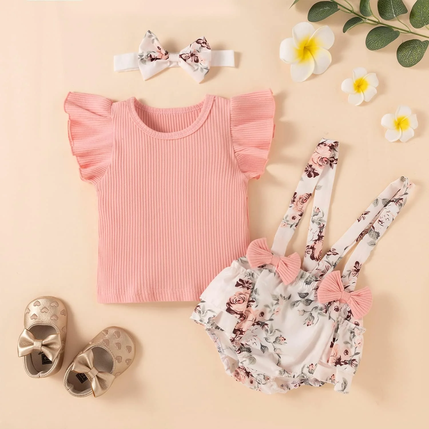 لباس نوزاد دختر، بادی بامزه خواهر کوچک بابا، لباس تابستانی تولد یک سالگی، لباس عکاسی بدو تولد، لباس کودک نوپا، رامپر چین دار نوزادی با هدبند مناسب 18 و 0-3 و 12 ماه