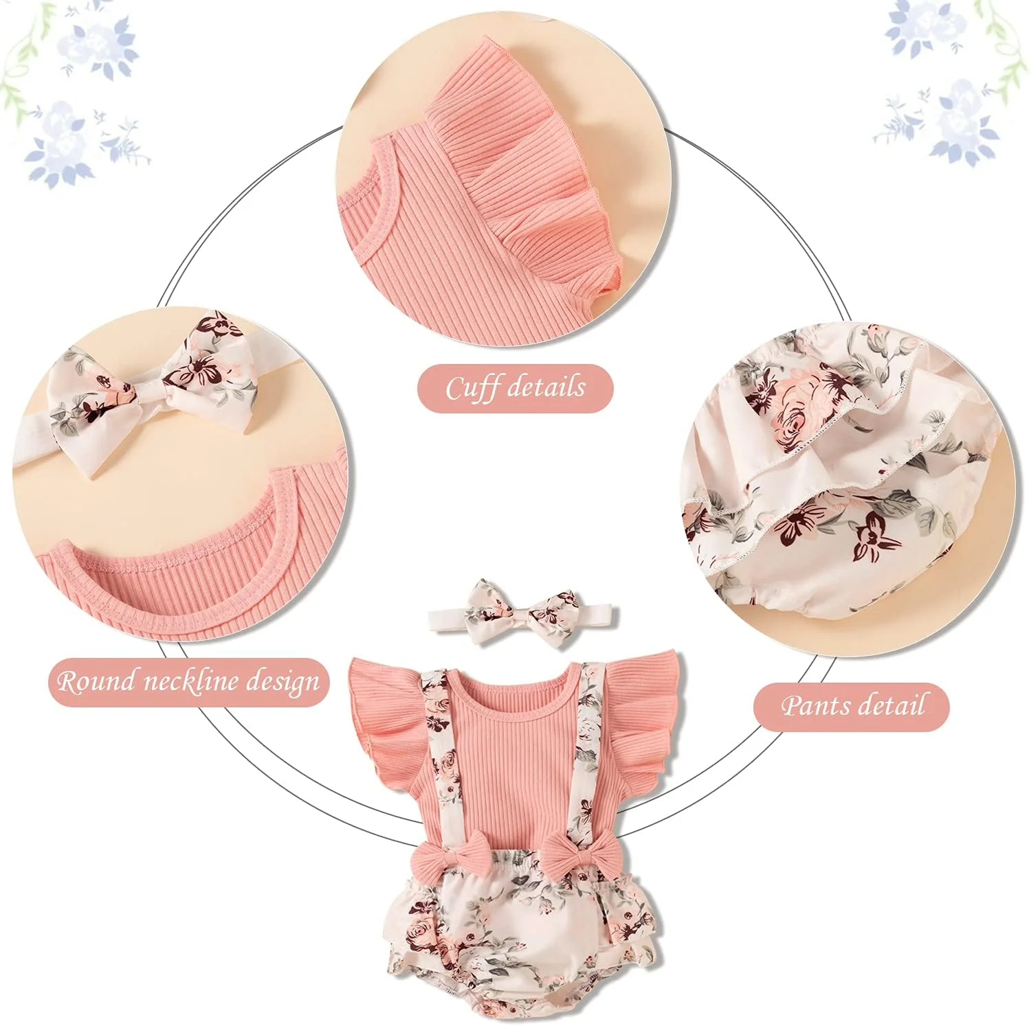 لباس نوزاد دختر، بادی بامزه خواهر کوچک بابا، لباس تابستانی تولد یک سالگی، لباس عکاسی بدو تولد، لباس کودک نوپا، رامپر چین دار نوزادی با هدبند مناسب 18 و 0-3 و 12 ماه