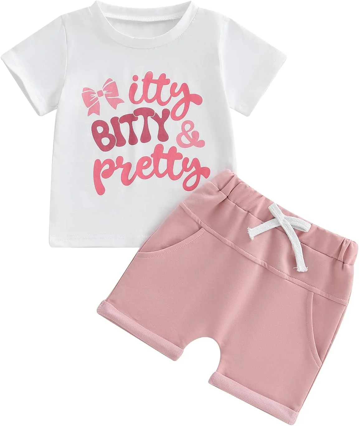 لباس تابستانی دخترانه Hekkomird، تیشرت آستین کوتاه با طرح حروف زیبا و شورت الاستیک، ست لباس تابستانی کودک نوپا