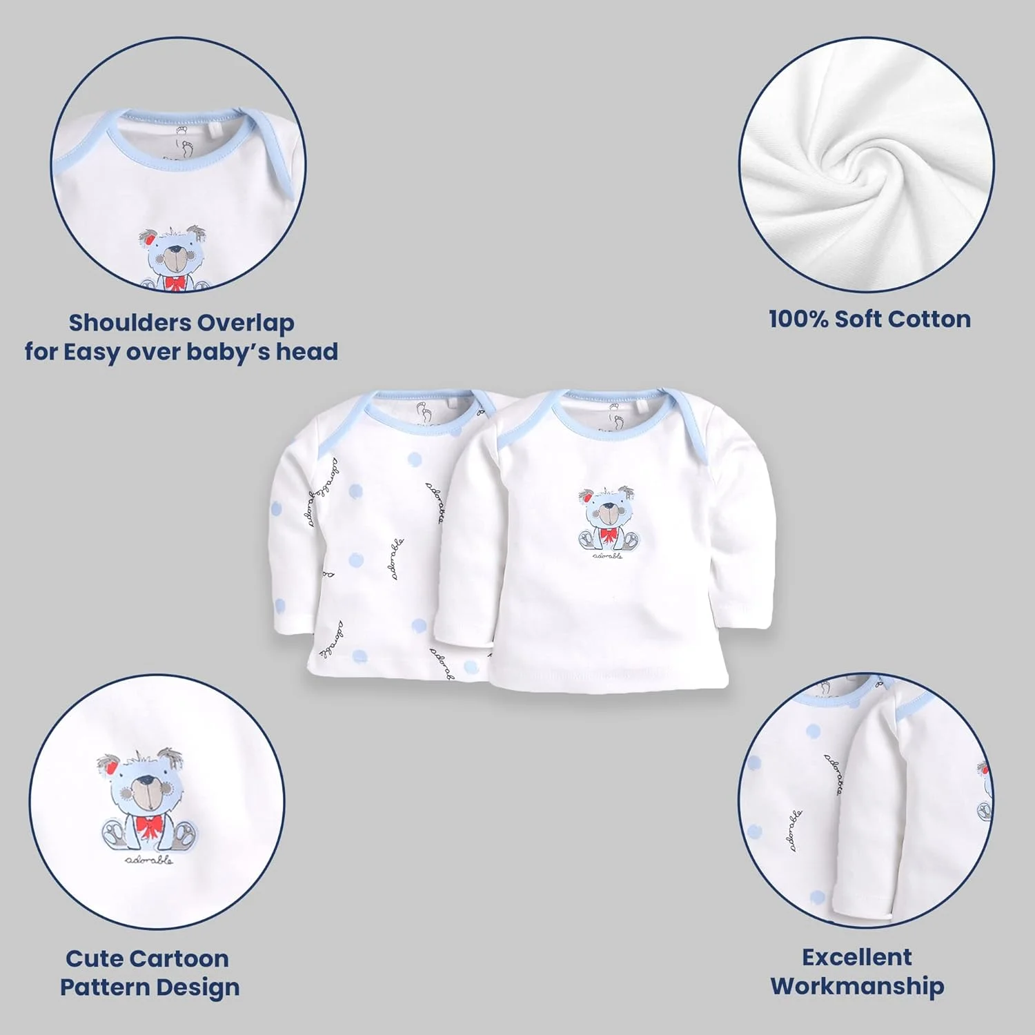 ست تی‌شرت آستین بلند دو عددی پسرانه بیبی گو (پارچه بسیار راحت برای پوست کودک، ست لباس زمستانی، ست ترکیبی، بسته ترکیبی تی‌شرت 2 عددی)