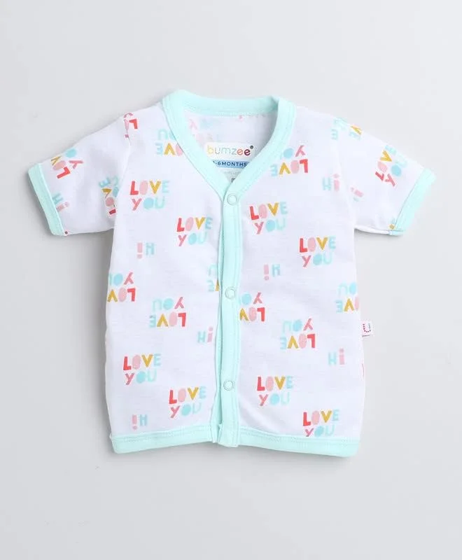 بسته ۳ عددی لباس نوزادی دخترانه آستین کوتاه جلو باز بامزی، سبز و سفید ۸۲۱۲، سایز ۳ تا ۶ ماه