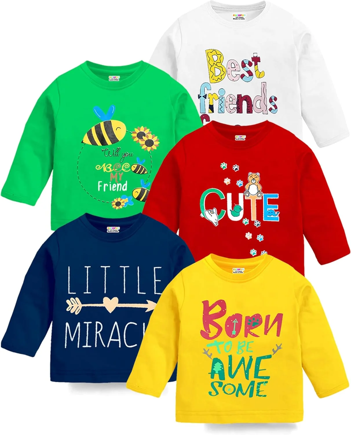 تی‌شرت بچگانه پسرانه و دخترانه کوچیپو (بسته 5 عددی)
