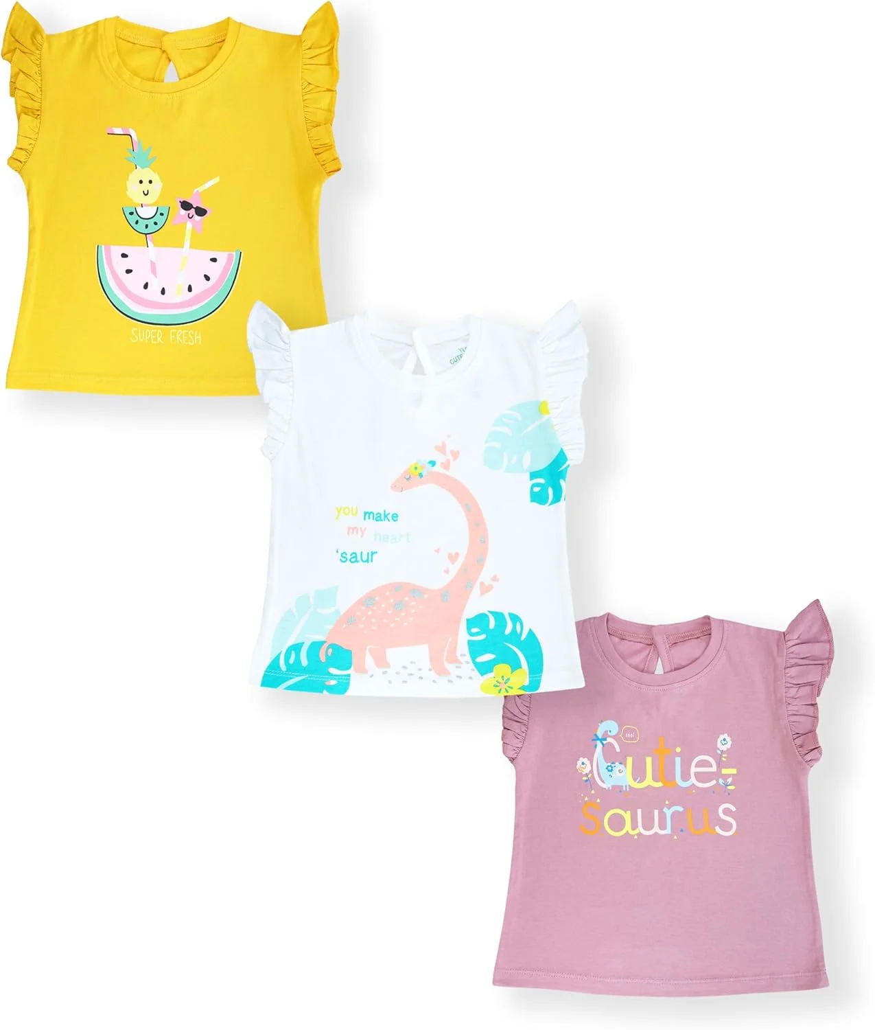 تی‌شرت‌های نخی چند رنگ طرح‌دار دخترانه YUV (بسته 3 عددی) - 0 تا 24 ماه