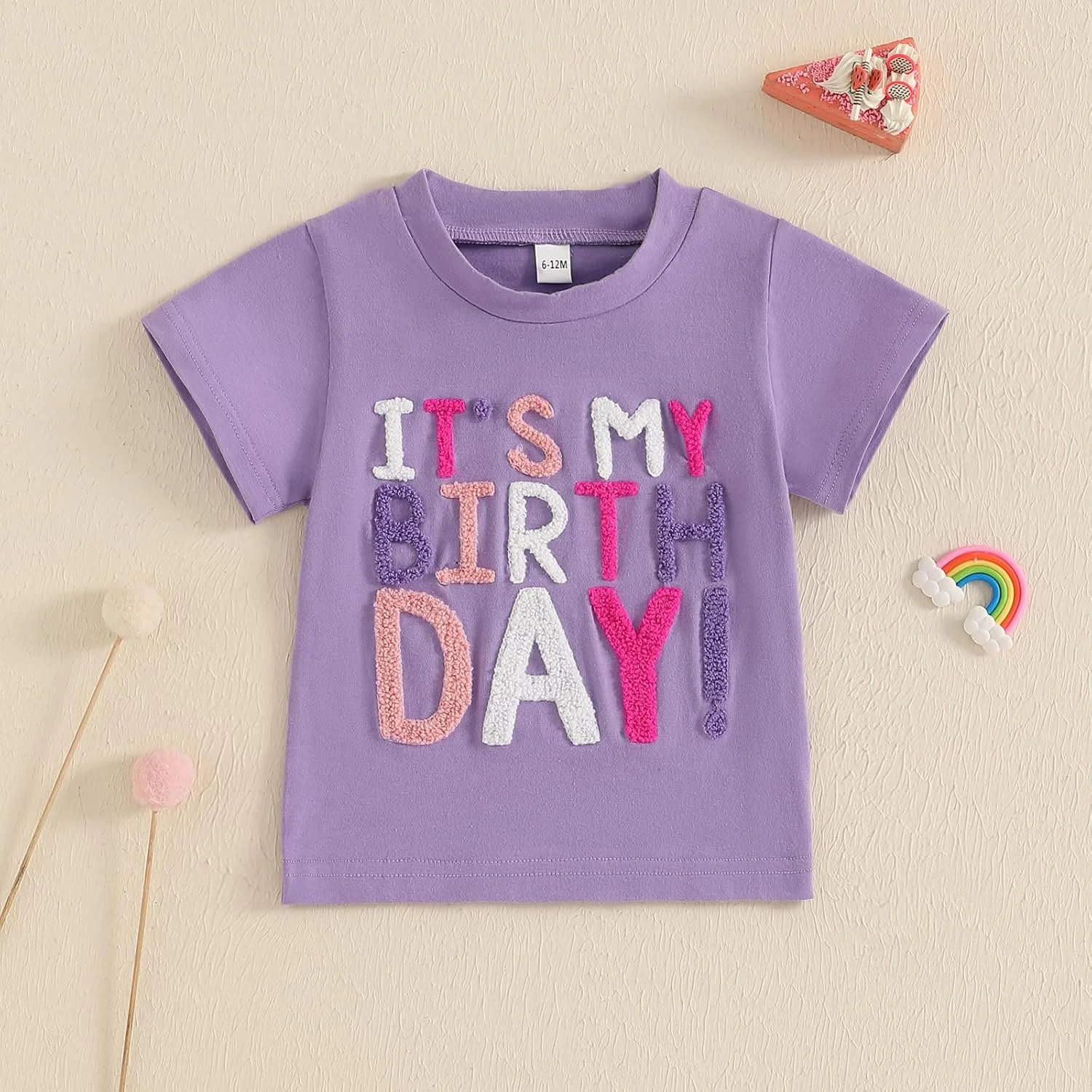 تی‌شرت تولد دخترانه با گلدوزی، لباس تابستانی برای کودکان ۱، ۲، ۳، ۴، ۵ ساله