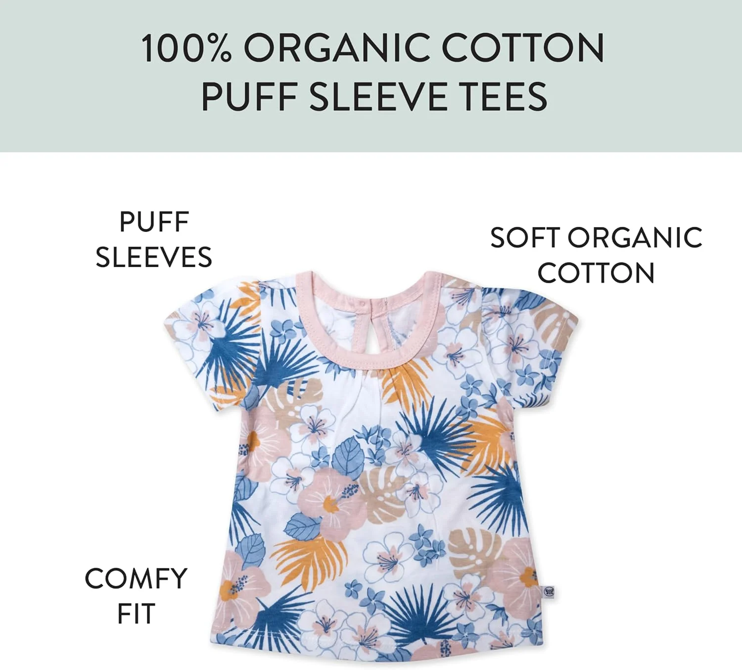 تی‌شرت آستین پفی HonestBaby، بسته‌ی 5 عددی، 100% پنبه ارگانیک، مناسب نوزاد، نوپا، کودک خردسال، دخترانه