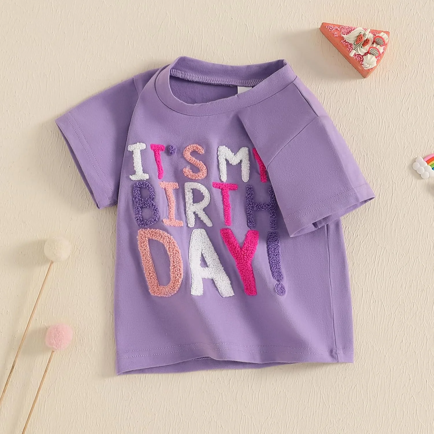 تی‌شرت تولد دخترانه با گلدوزی، لباس تابستانی برای کودکان ۱، ۲، ۳، ۴، ۵ ساله