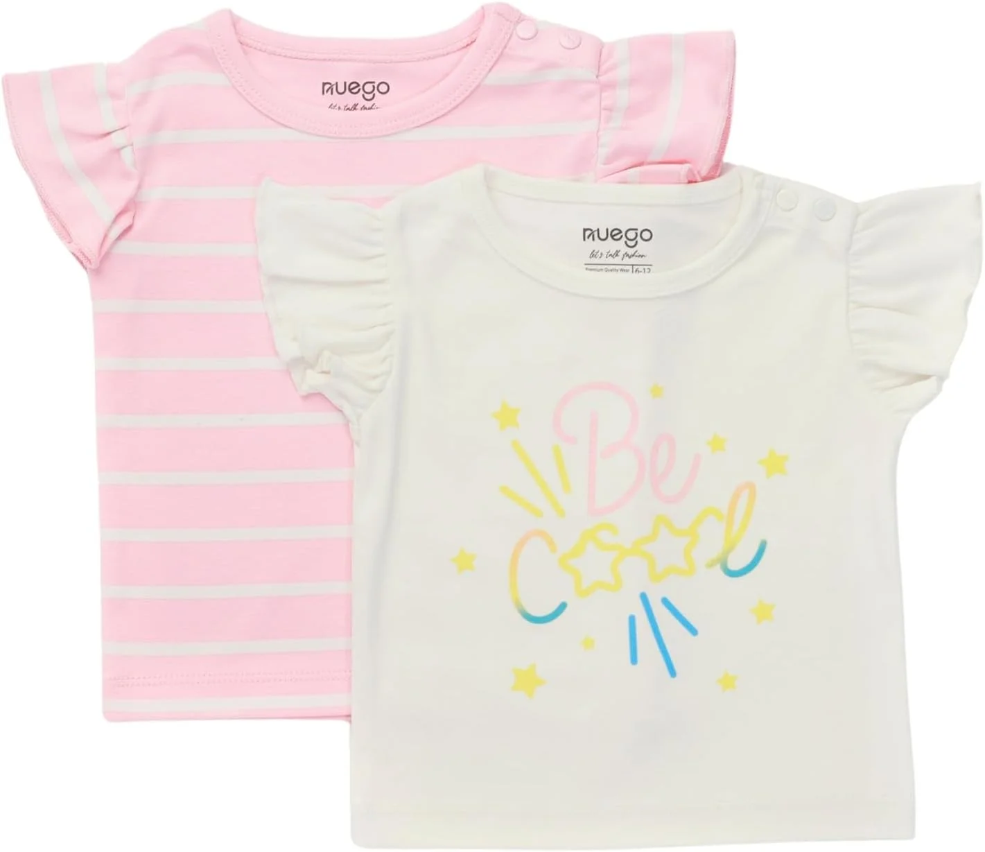 ست سه عددی تی‌شرت نخی دخترانه نوزادی Nuego، آستین کوتاه، یقه گرد، طرح راه راه چاپی مناسب نوزادان دختر 0 تا 24 ماه (صورتی، سفید)