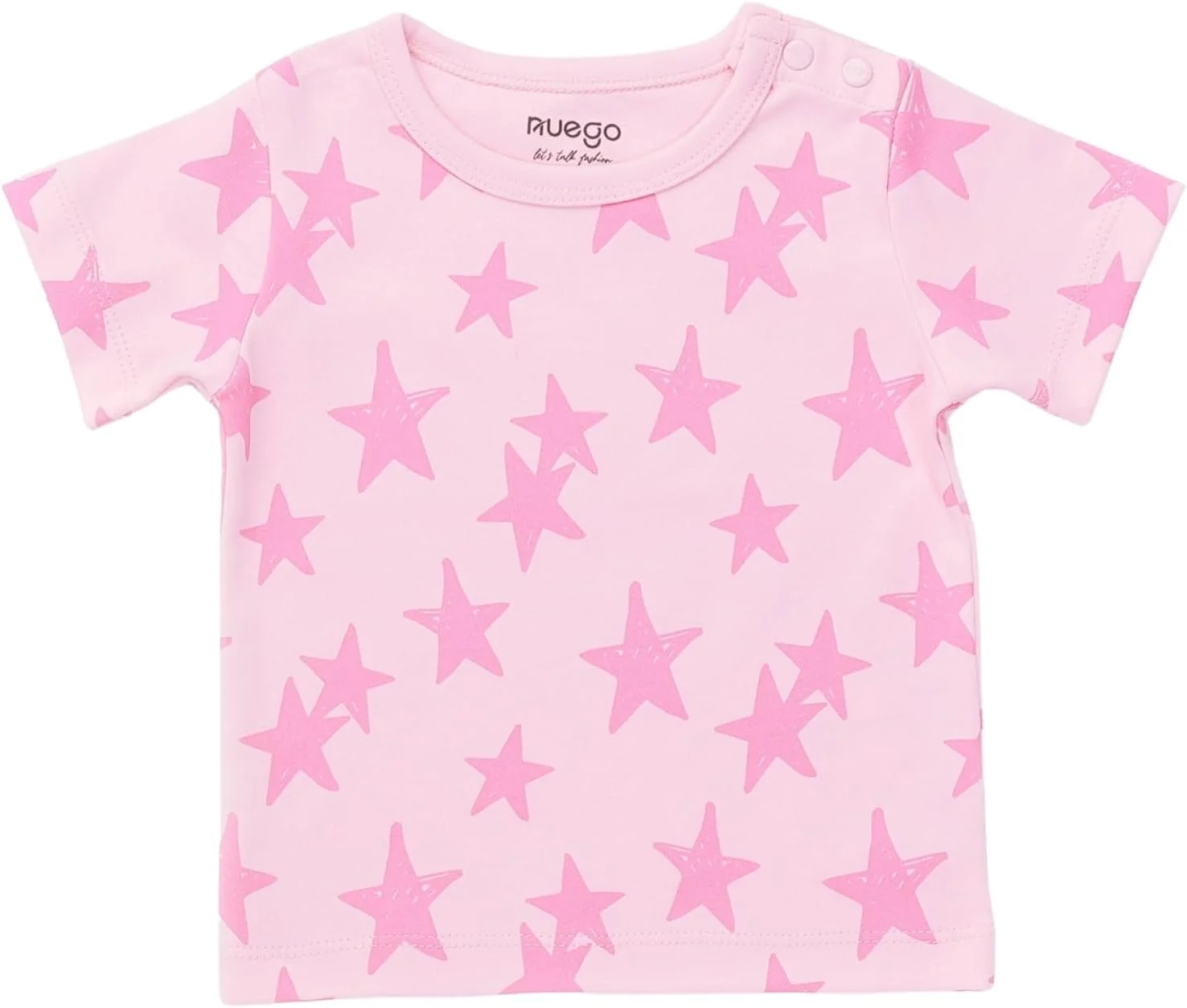 ست سه تایی تی‌شرت نخی دخترانه نوزادی Nuego، آستین کوتاه، یقه گرد، طرح چاپی ستاره ای برای نوزادان دختر 0-24 ماه (آبی، صورتی، سفید)