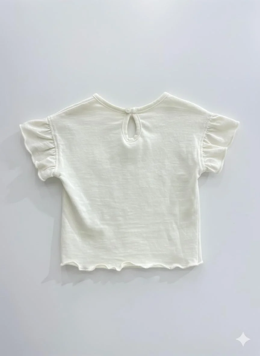 تاپ نخی دخترانه پوپیز | تی‌شرت آستین چین‌دار نرم | لباس روزمره راحت برای نوزادان و کودکان نوپا