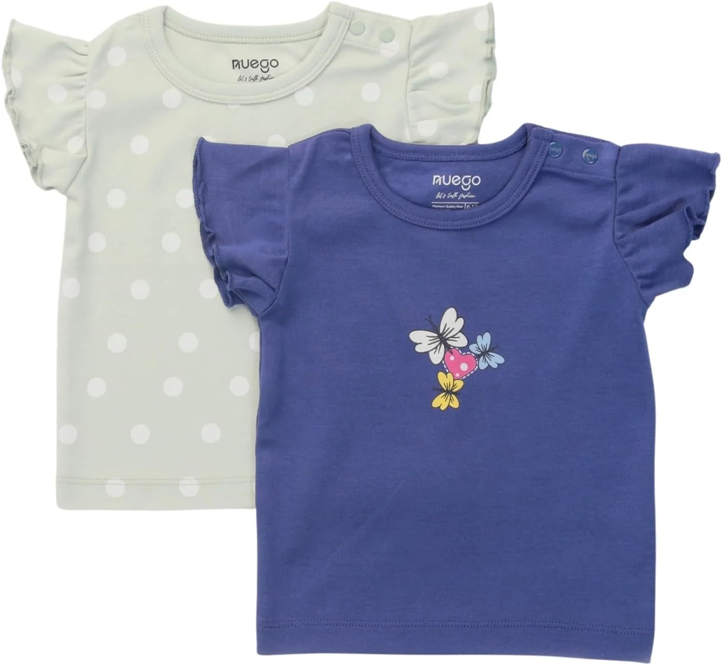 ست سه عددی تی‌شرت نخی دخترانه نوزادی Nuego، آستین کوتاه، یقه گرد، طرح خال‌خالی برای نوزادان دختر 0-24 ماه (سبز روشن، آبی)