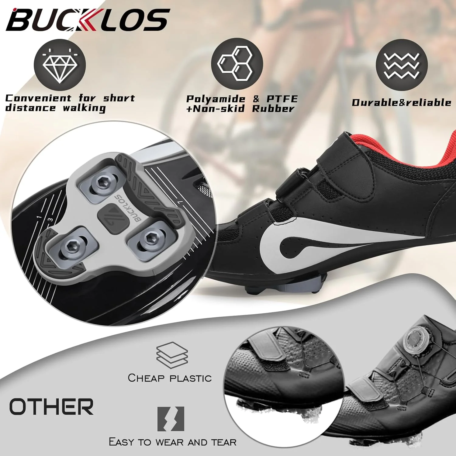 کفشک های دوچرخه BUCKLOS KEO Grip جایگزین، سازگار با پدال های جاده ای Look KEO - سطح ضد لغزش برای دوچرخه سواری چرخشی در داخل خانه و کفش های دوچرخه سواری جاده ای در فضای باز