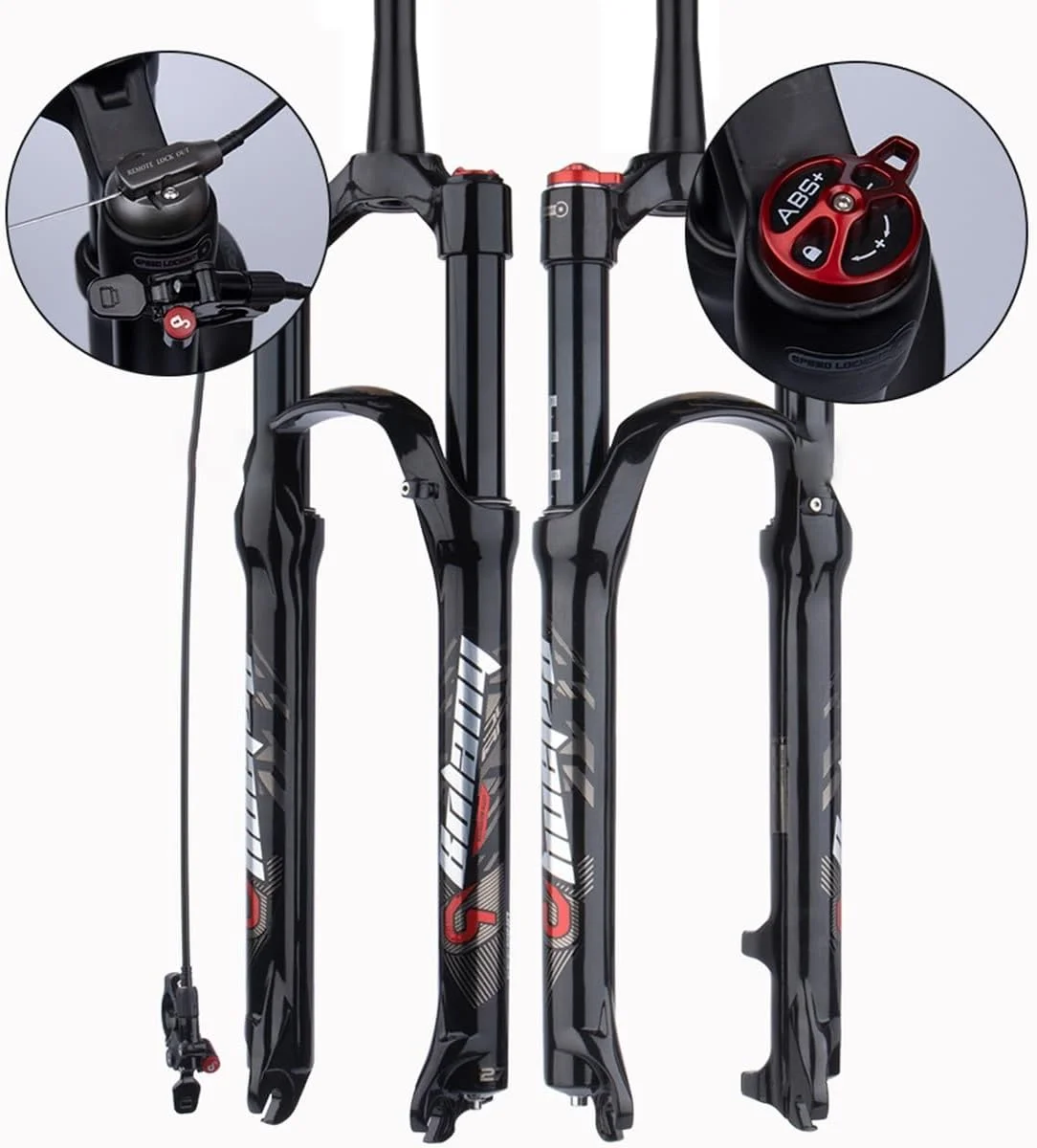 دوشاخ بادی دوچرخه کوهستان با لوله مخروطی 1 1/8 اینچ، دوشاخ تعلیق دوچرخه کوهستان 26 27.5 29 اینچ، حرکت 120 میلی متر، محور QR 9 میلی متر 100 میلی متر، قفل دستی/کنترلی XC