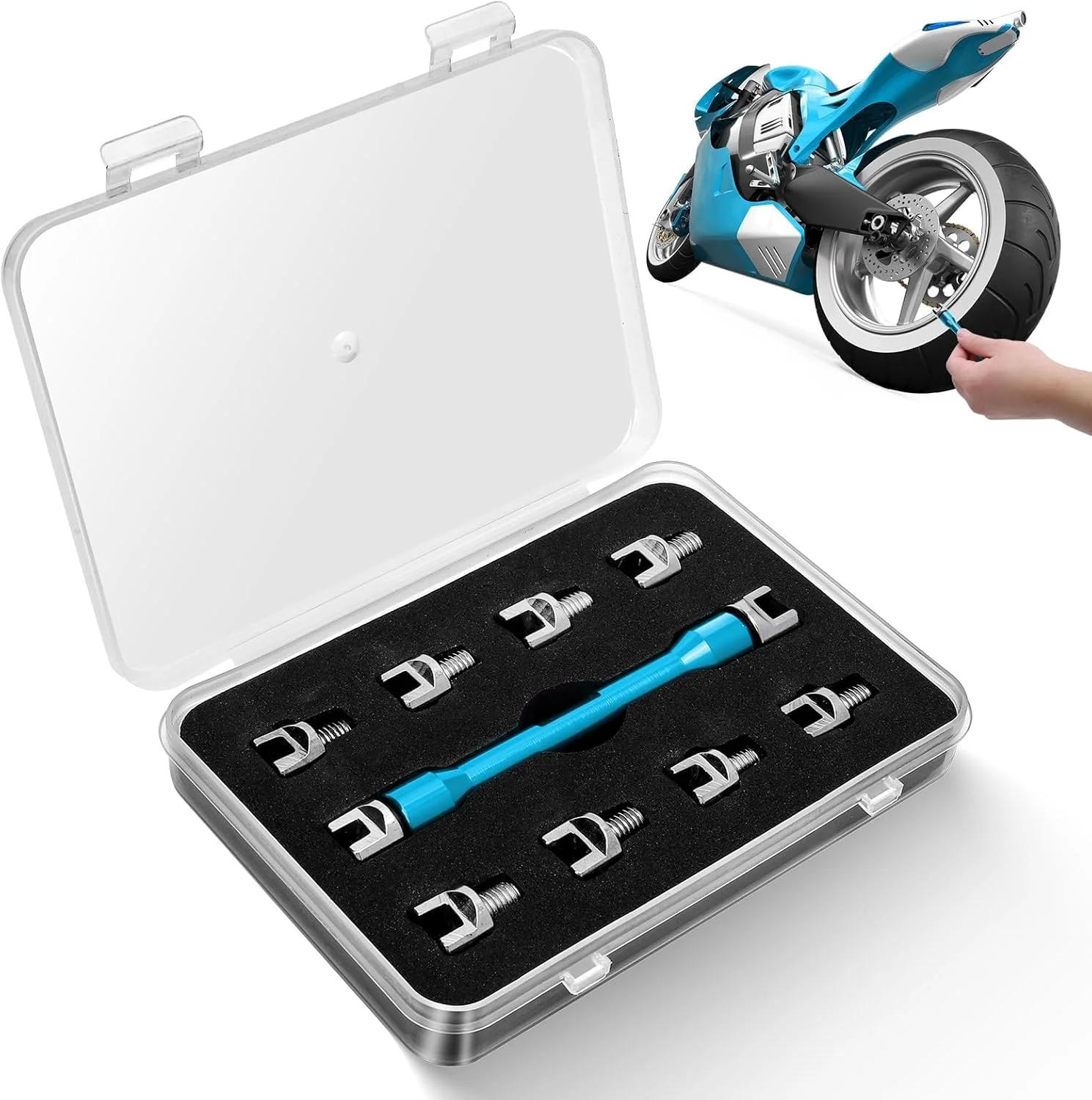 مجموعه آچار پره موتورسیکلت، کیت آچار CNC، مناسب برای اکثر موتورسیکلت ها، با جعبه نگهداری، آبی