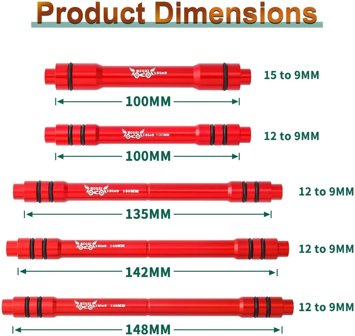 آداپتور تبدیل MUQZI برای دوچرخه، تبدیل محور 12/15 به 9 میلیمتر برای توپی چرخ جلو، مناسب برای توپیهای محور 100/135/142/148 میلیمتری در دوچرخههای کوهستانی و جادهای آداپتور تبدیل MUQZI برای دوچرخه، تبدیل محور 12/15 به 9 میلیمتر برای توپی چرخ جلو، مناسب برای توپیهای محور 100/135/142/148 میلیمتری در دوچرخههای کوهستانی و جادهای