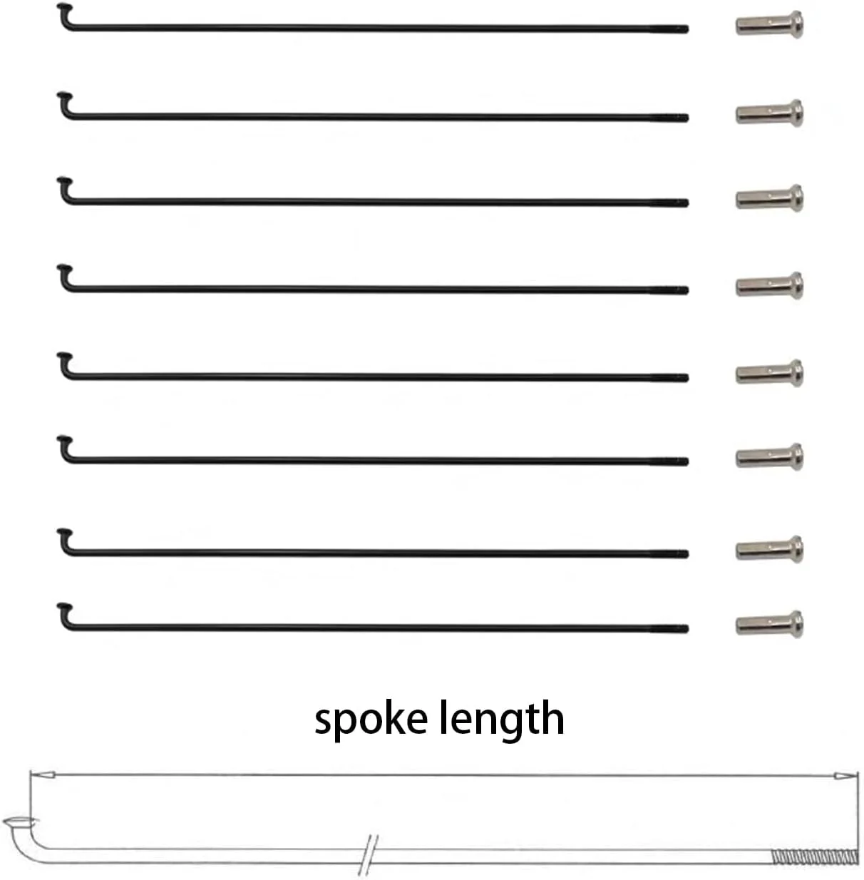 پره های دوچرخه فولادی 14G با سر مسی، سایزهای مختلف، 36 عدد، مشکی پره های دوچرخه فولادی 14G با سر مسی، سایزهای مختلف، 36 عدد، مشکی