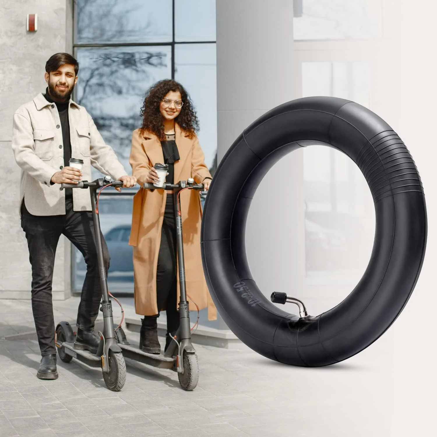 تیوب داخلی بوتیل 10x2.50 با زاویه دریچه CR202، جایگزین برای اسکوتر برقی هوشمند 10 اینچی، بسته 2 عددی