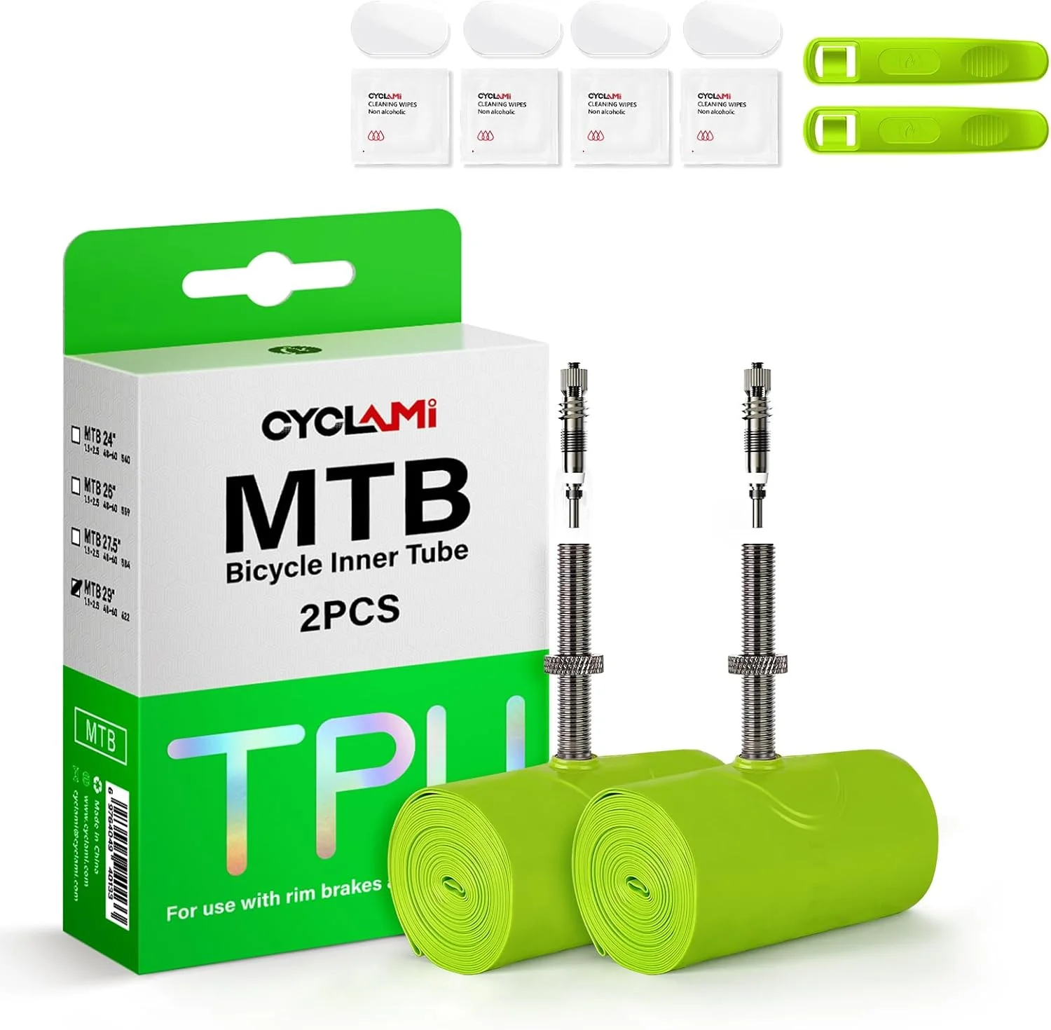 بسته 2 عددی تیوپ داخلی دوچرخه 29 اینچی TPU، فوق سبک، سازگار با لاستیک دوچرخه کوهستان 29 اینچ در اندازه های 1.9/2.0/2.1/2.2/2.3/2.4/2.5، والف پرستا 1.77 اینچ/45 میلی متر، هسته نازل قابل جابجایی