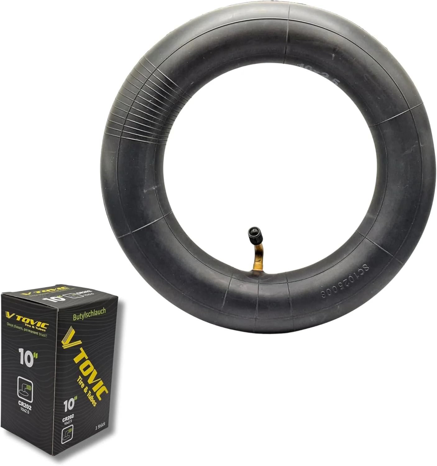 تیوب داخلی 10x2.50 – لاستیک بوتیل سنگین، زاویه دریچه CR202، مناسب برای اسکوترهای برقی، دوچرخه‌های کودکان، کالسکه و لاستیک‌های 10 اینچی – تیوب جایگزین بادوام برای سواری نرم