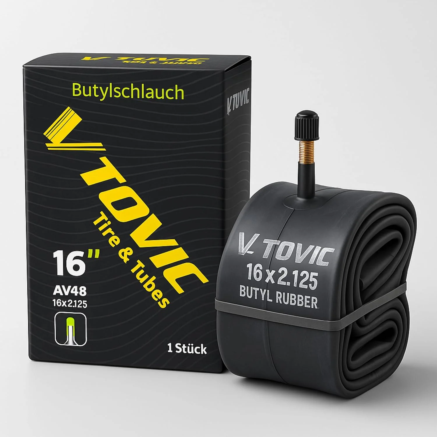 تیوب داخلی 16x2.125 - تیوب لاستیک دوچرخه 16 اینچی با والف شرادر AV48، جایگزینی لاستیک بوتیل برای دوچرخه های شهری، جاده ای، کوهستانی و بچه گانه - بادوام و مقاوم در برابر پنچری