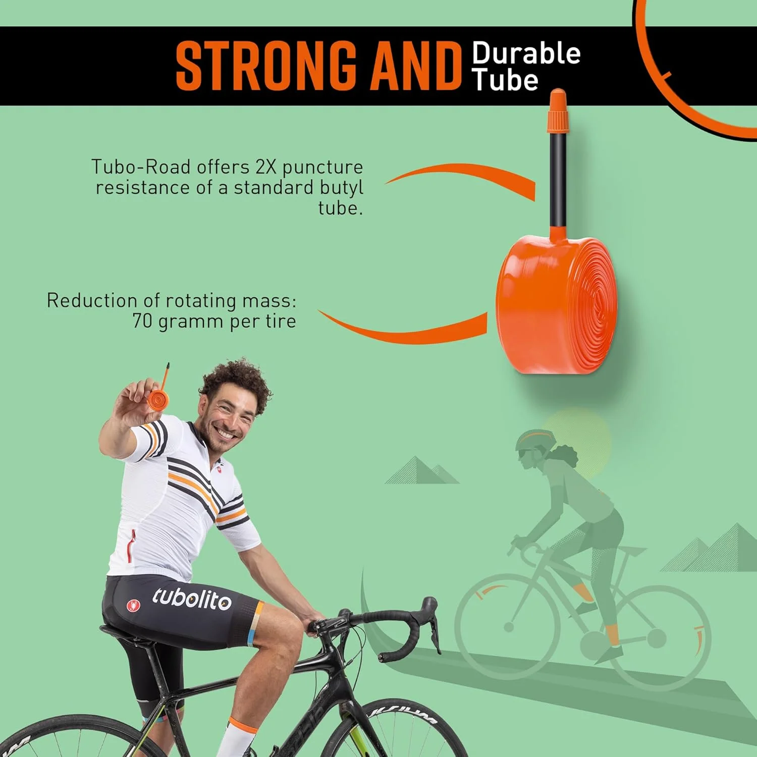 تیوب توبولیتو Road 700C x 18-32mm | سبک، قوی و جمع و جور | سازگار با ترمز دیسکی و طوقه | محافظت دو برابر در برابر پنچری