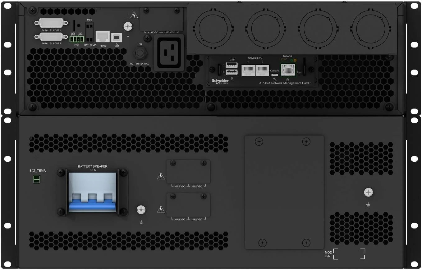 APC Smart-UPS RT On-Line رک/تاور 20kVA، توان 20kW، ولتاژ ورودی 230V/380V...415V، سیم سخت 5 (3P+N+E)+3 سیم (1P+N+E)، کارت شبکه، فرکانس 50/60Hz ± 4 Hz، RS232 / RJ45 & USB-B، مشکی | SRTG20KXLI APC Smart-UPS RT On-Line رک/تاور 20kVA، توان 20kW، ولتاژ ورودی 230V/380V...415V، سیم سخت 5 (3P+N+E)+3 سیم (1P+N+E)، کارت شبکه، فرکانس 50/60Hz ± 4 Hz، RS232 / RJ45 & USB-B، مشکی | SRTG20KXLI