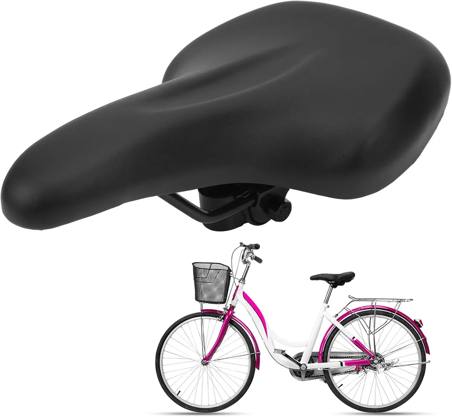 زین دوچرخه Keenso، طراحی ارگونومیک برای دوچرخه کوهستان، چرم PU جاذب ضربه، فرورفتگی میانی، سواری راحت برای لوله دوتایی و گیره ای