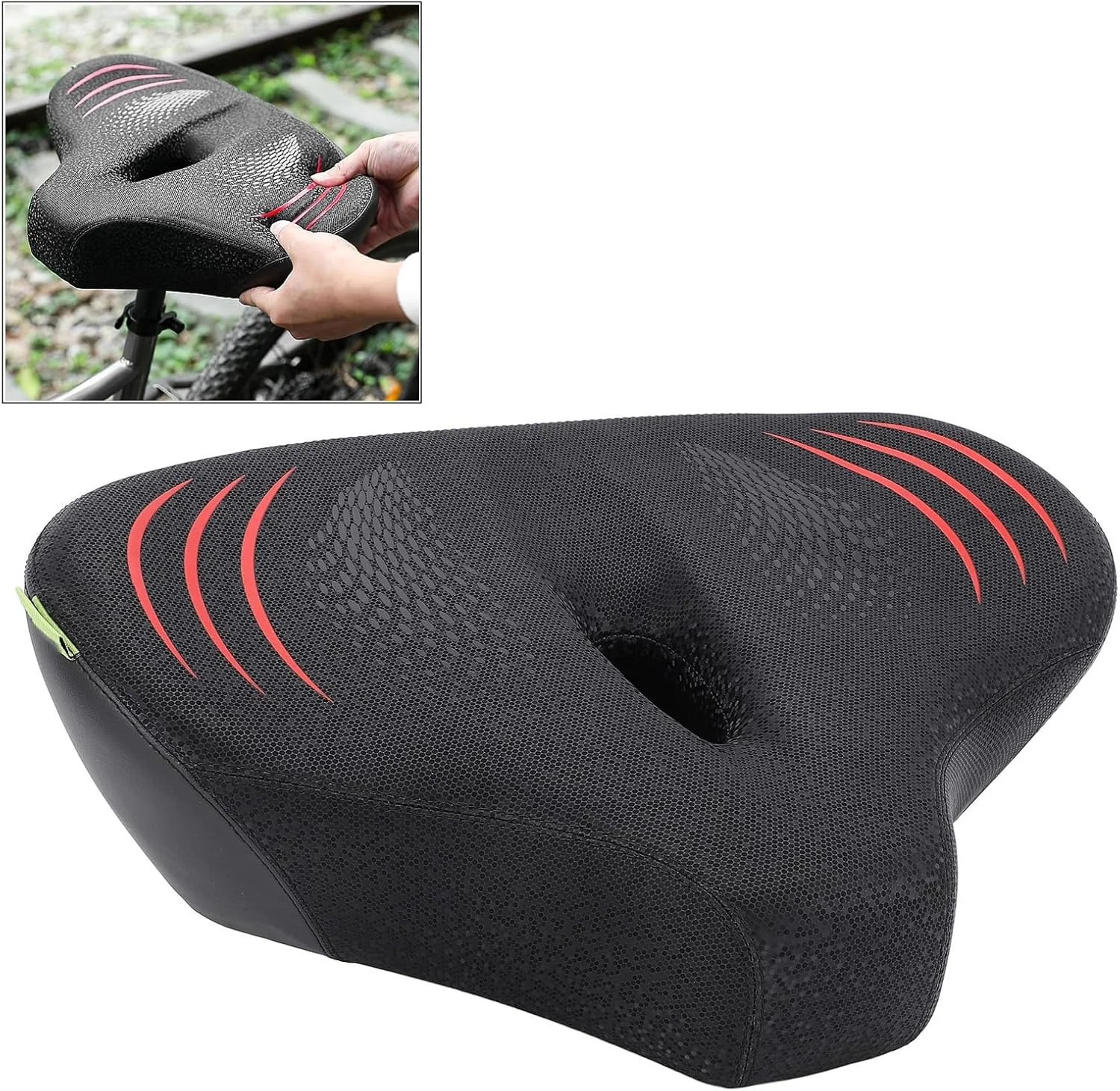 بالشتک دوچرخه سواری تنفسی جیاوو، پد زین ضخیم و بزرگ با قابلیت جذب ضربه، بالشتک چرمی PU راحت برای سفرهای طولانی بالشتک دوچرخه سواری تنفسی جیاوو، پد زین ضخیم و بزرگ با قابلیت جذب ضربه، بالشتک چرمی PU راحت برای سفرهای طولانی
