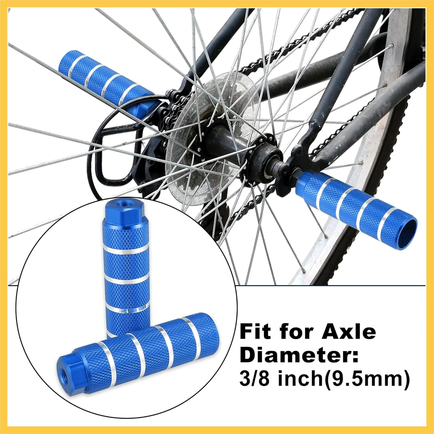 ۴ عدد پدال جای پا عقب دوچرخه BMX MTB آبی رنگ مناسب برای محورهای ۳/۸ اینچی، ساخته شده از مواد بادوام، قطعات جایگزین خودرو