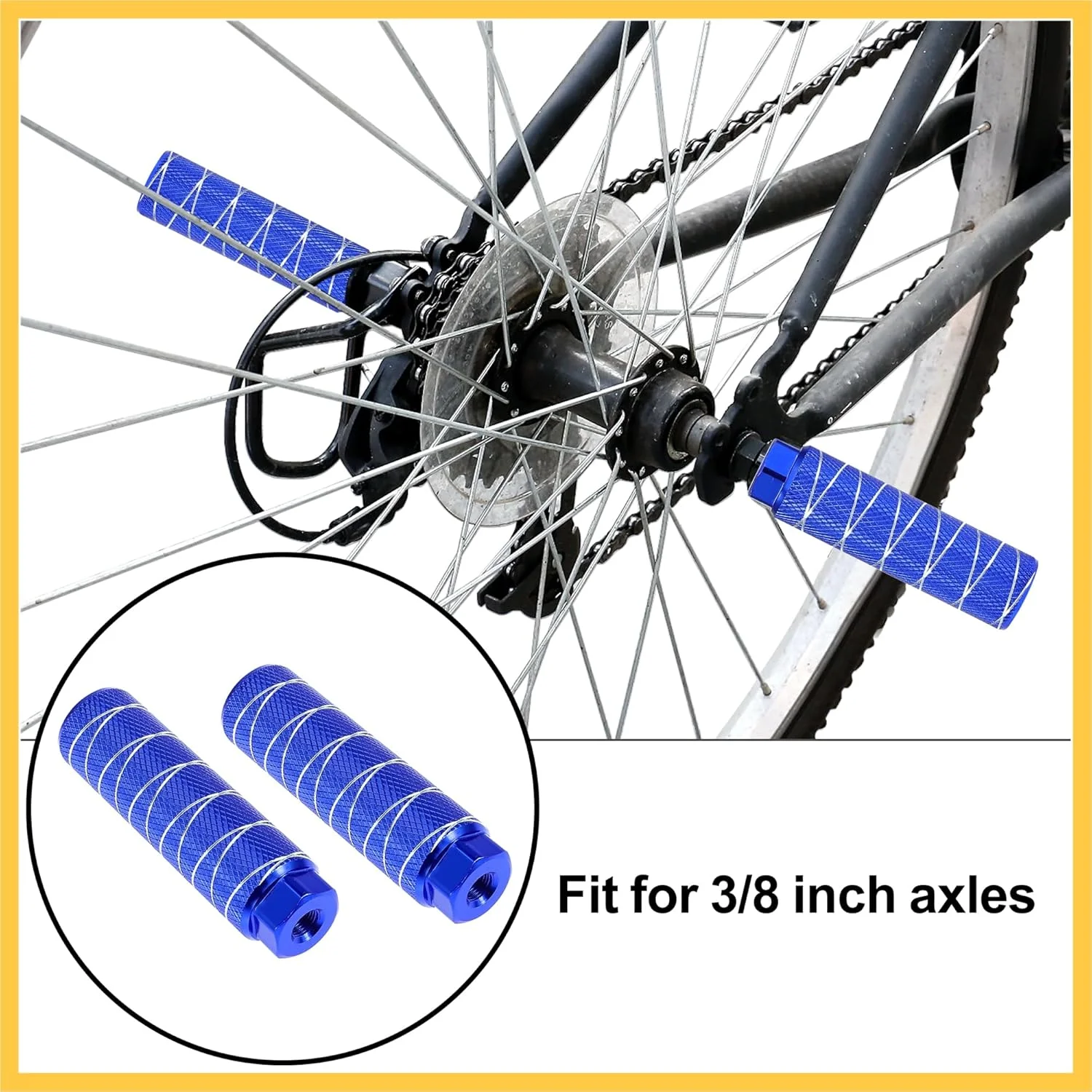 یک جفت پدال زیرپایی عقب محور برای دوچرخه BMX MTB مناسب محورهای 3/8 اینچی، جنس بادوام، قطعات جایگزین خودرو، آبی