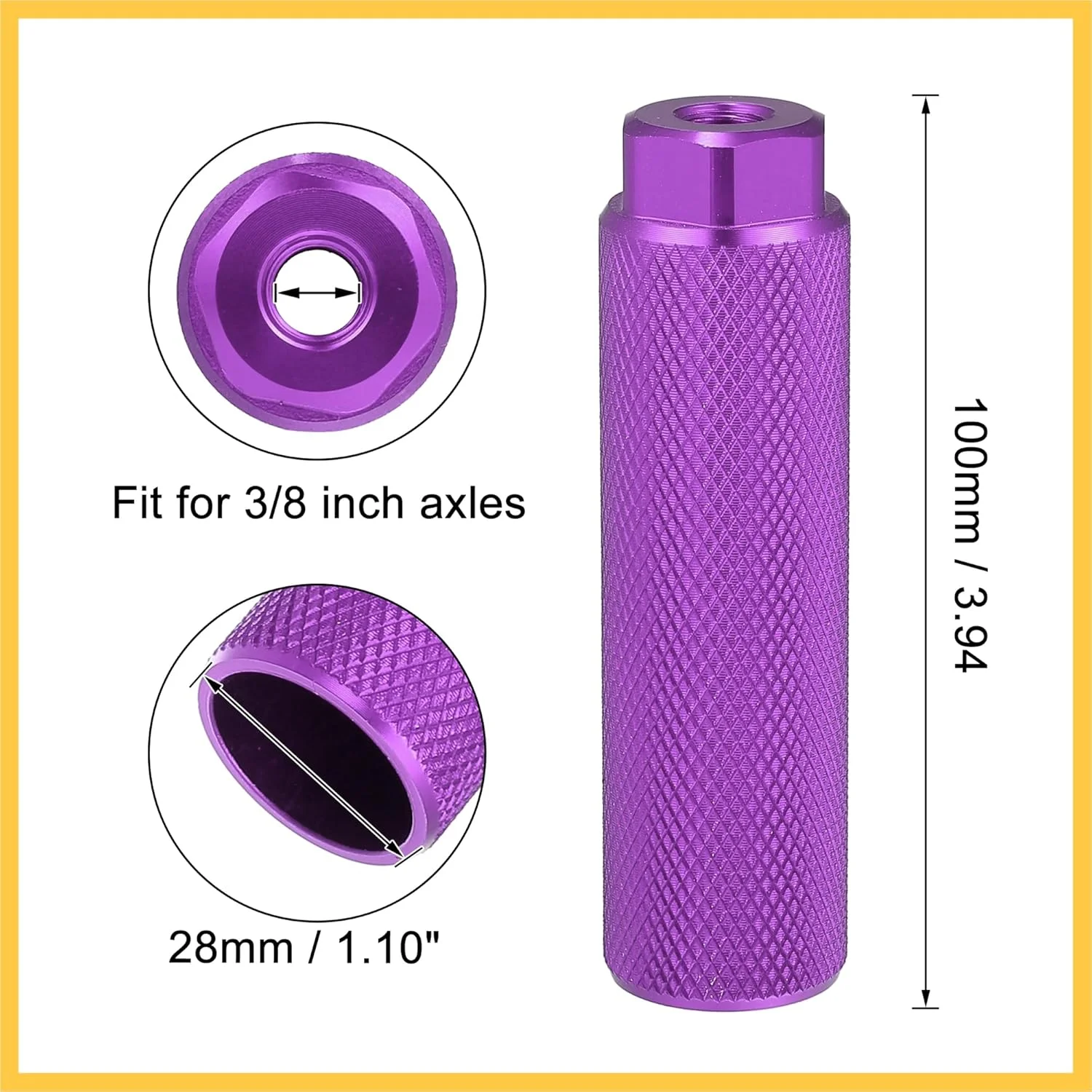 ۲ جفت پدال زیرپایی آلیاژ آلومینیوم یونیورسال ۱۰۰x۲۸ میلی‌متری مناسب برای دوچرخه‌های BMX و MTB با محور ۳/۸ اینچ - مشکی و بنفش