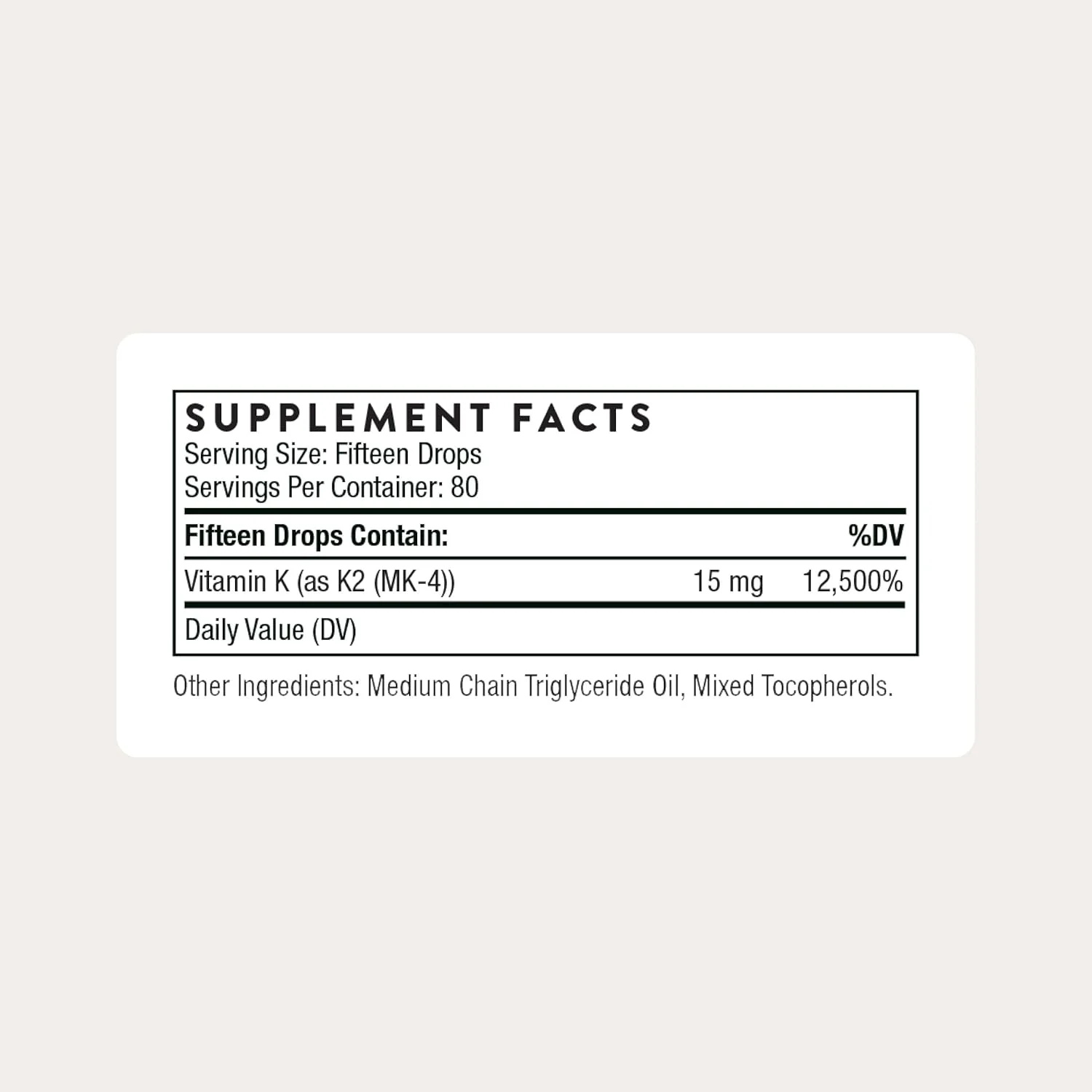 مایع ویتامین K2 Thorne (1 میلی گرم در هر قطره) - مکمل ویتامین K2 غلیظ شده برای حمایت از قلب و استخوان - 30 میلی لیتر